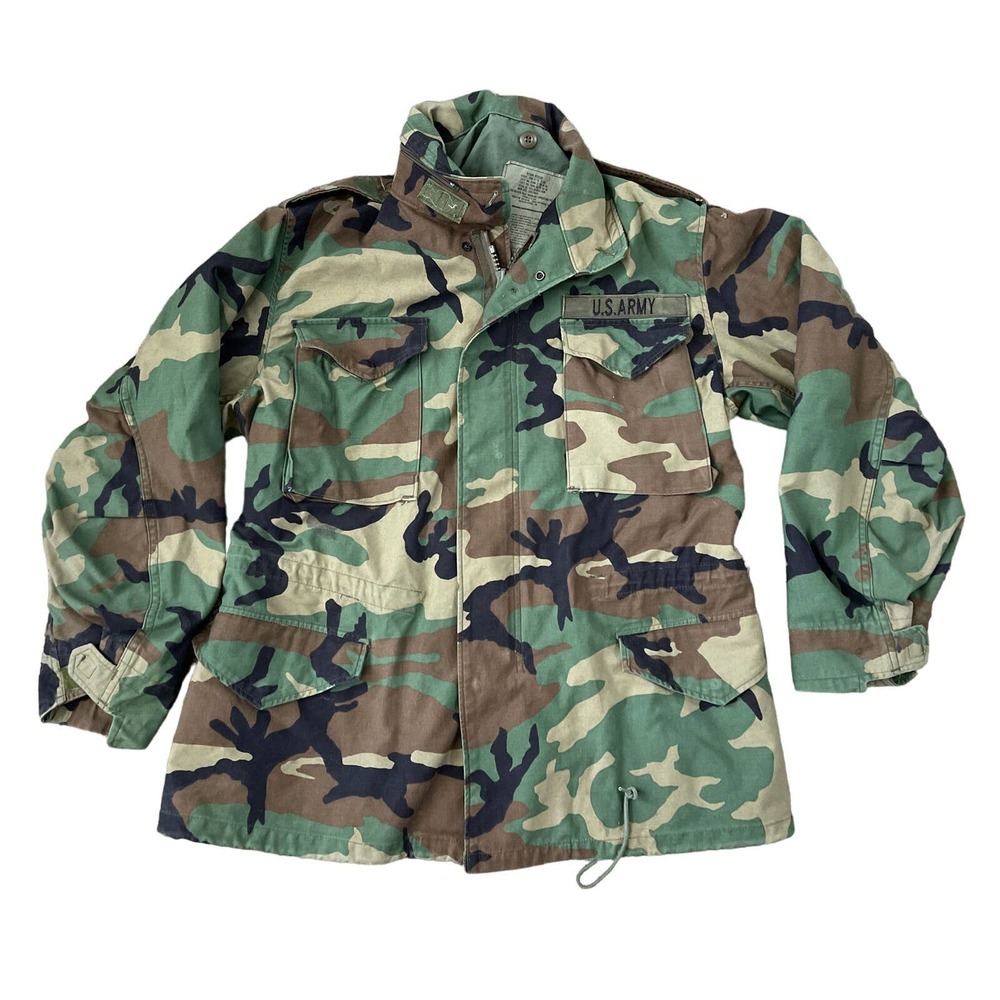 US Army Military Cold Weather Field Jacket Coat W/L Woodland Camo Medium Regular